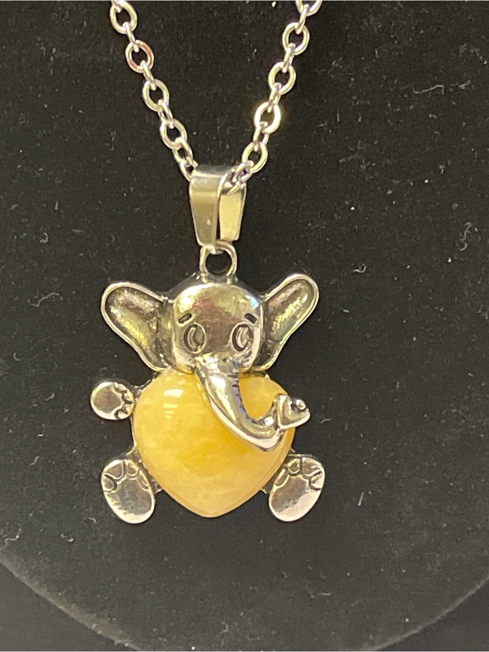 Lucky Elephant Necklace with Honey Calcite Heart Pendant